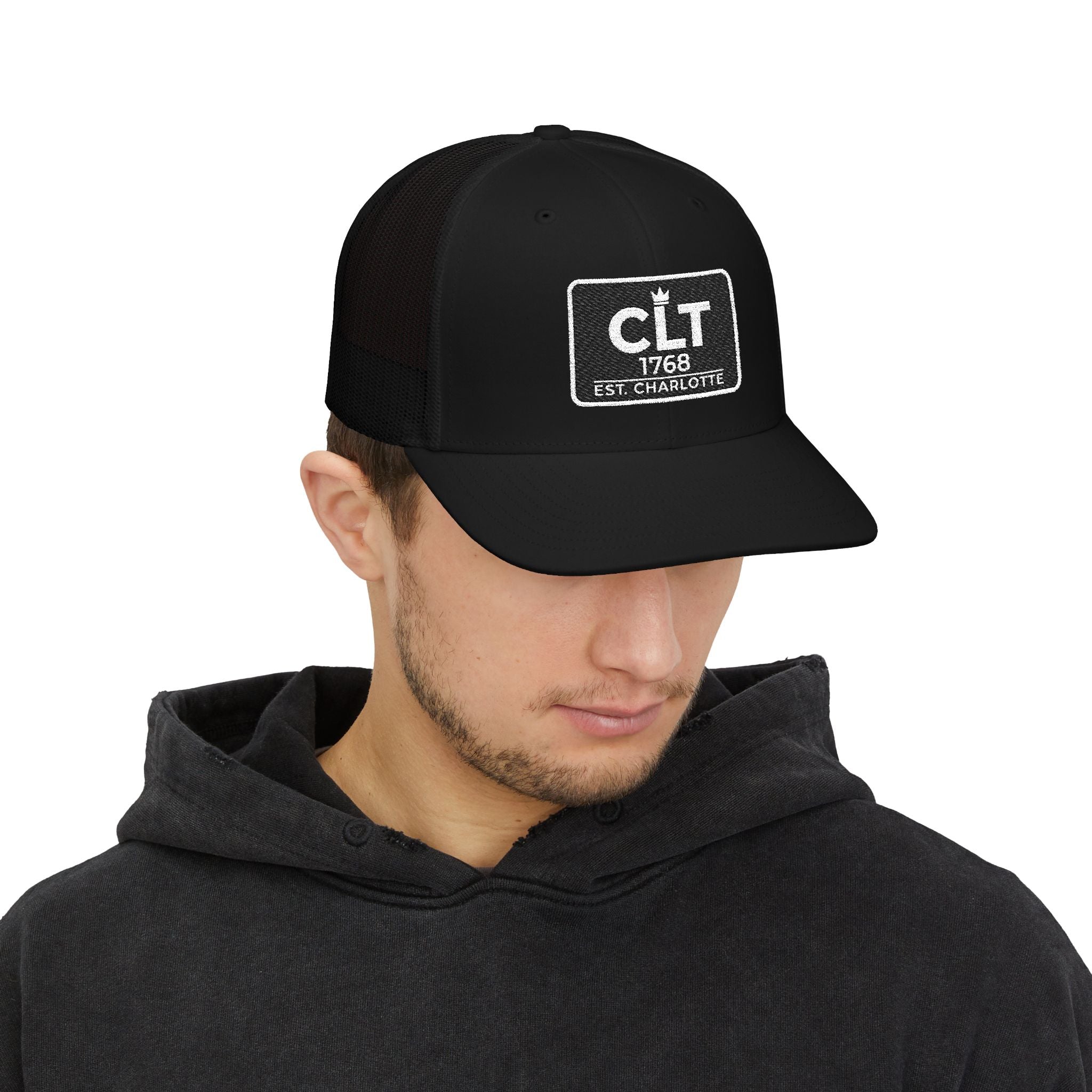 CLT 1768 EST Charlotte Cap | Embroidered Trucker Snapback Black