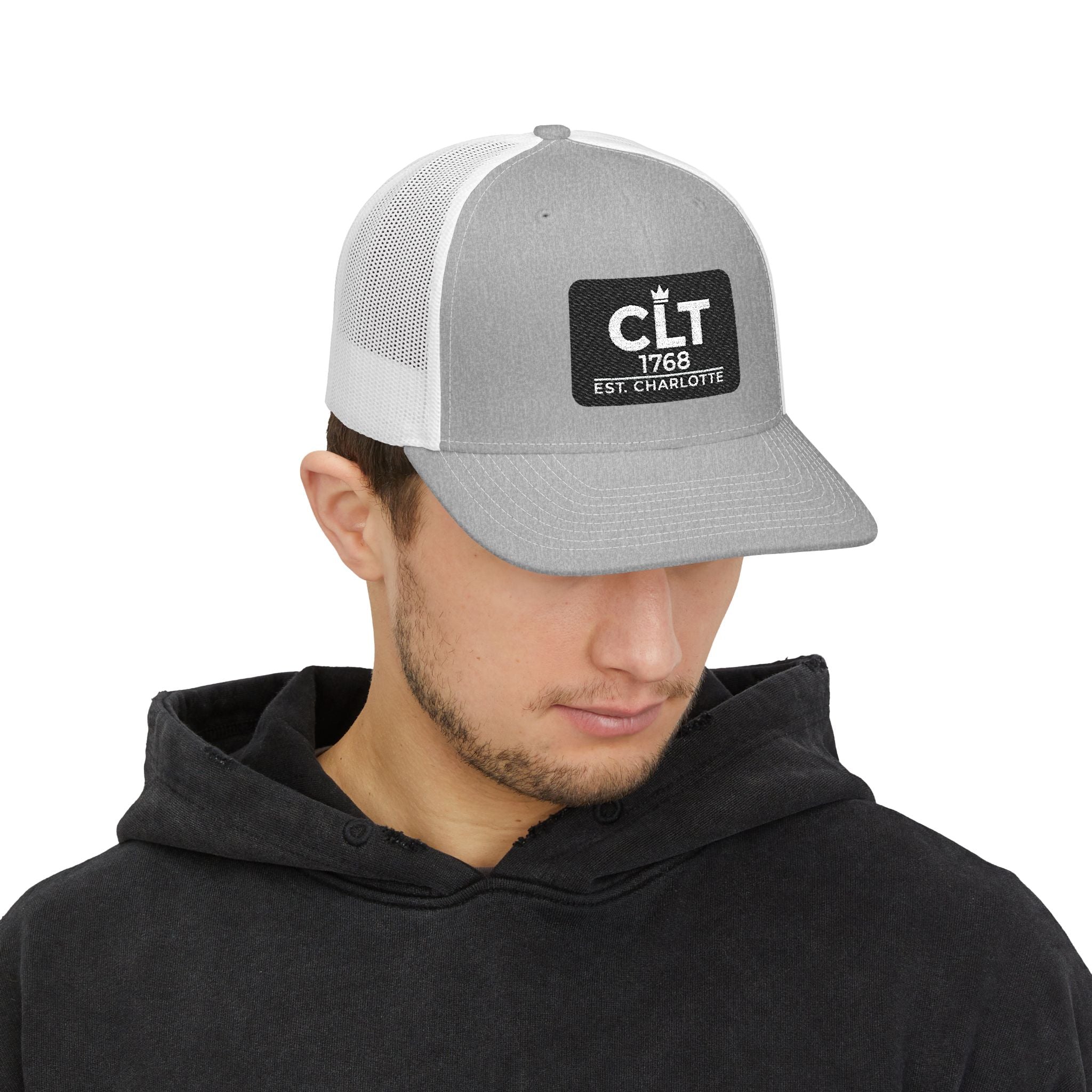 CLT 1768 EST Charlotte Cap | Embroidered Trucker Snapback Grey/White