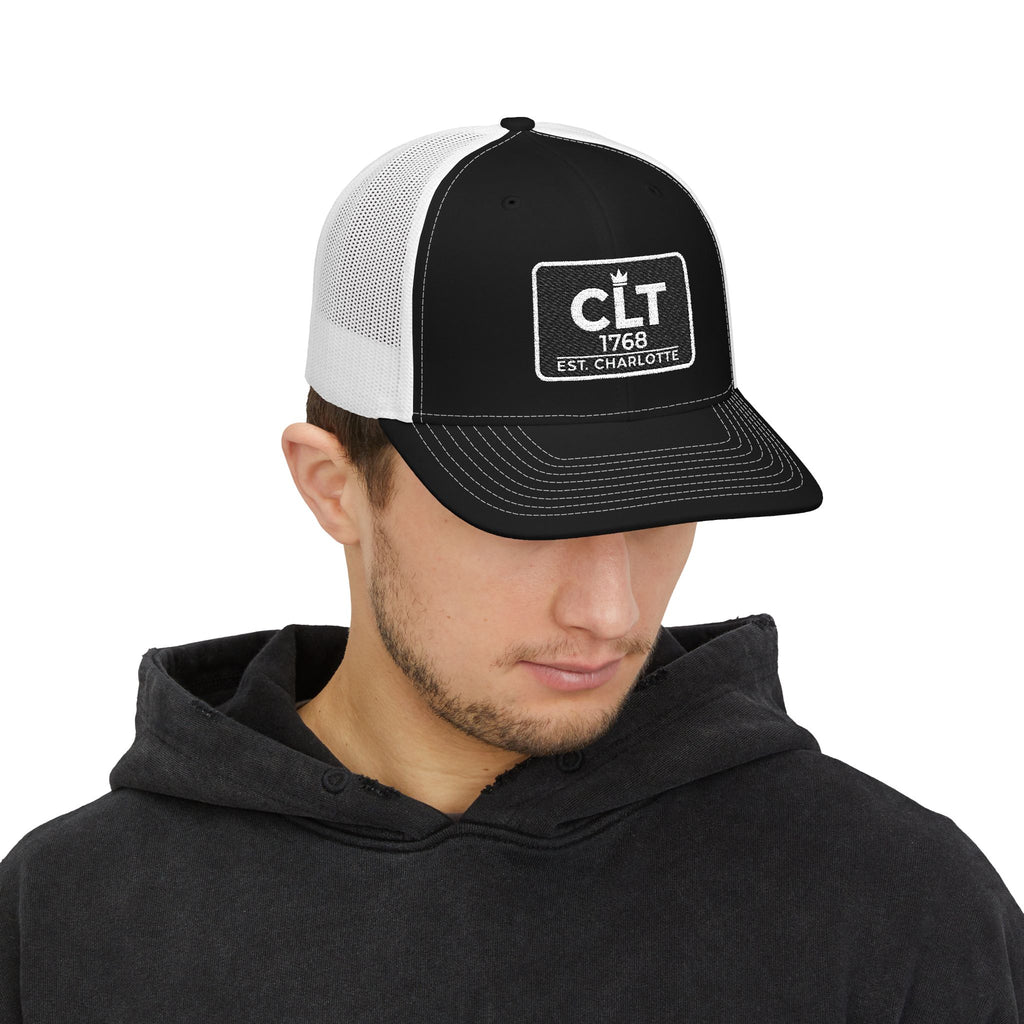 CLT 1768 EST Charlotte Cap | Embroidered Trucker Snapback Black/White