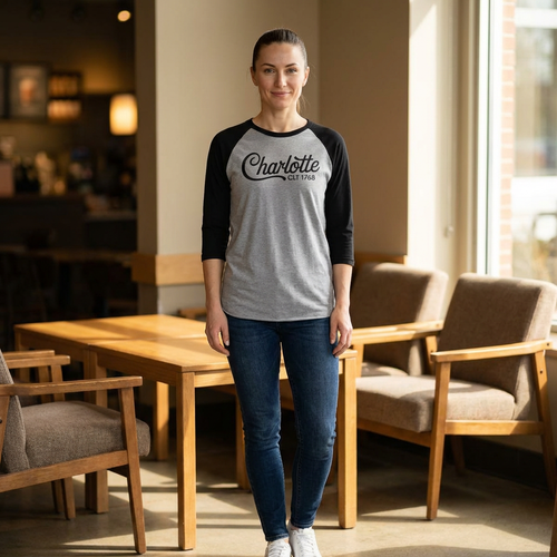 Charlotte CLT 1768 Unisex Raglan Shirt | Heather Grey/Black