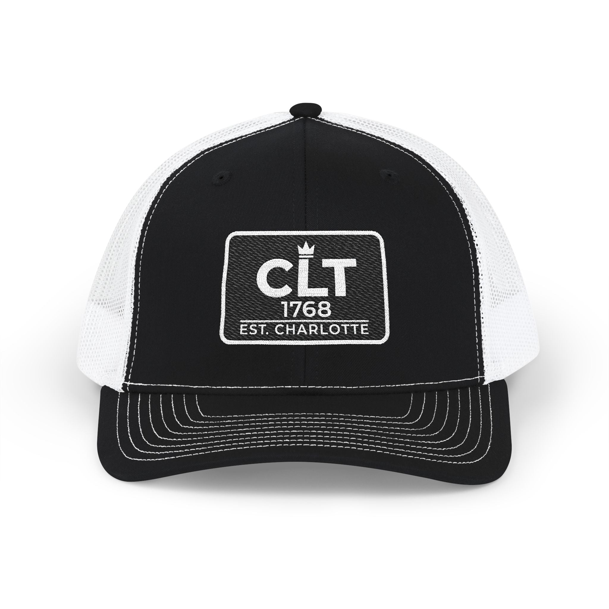 CLT 1768 EST Charlotte Cap | Embroidered Trucker Snapback Black/White