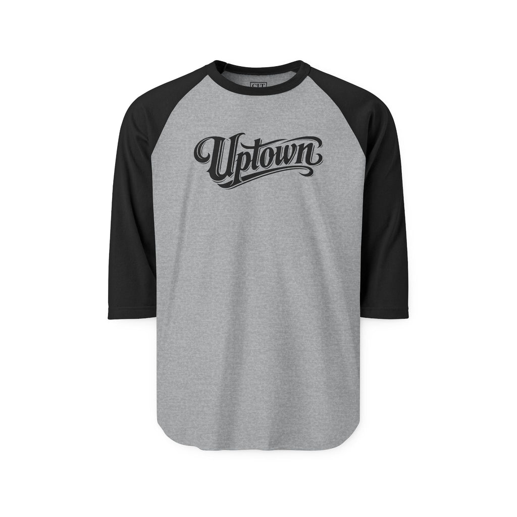 Uptown Script Raglan 3/4 Sleeve Shirt | Heather Grey/Black