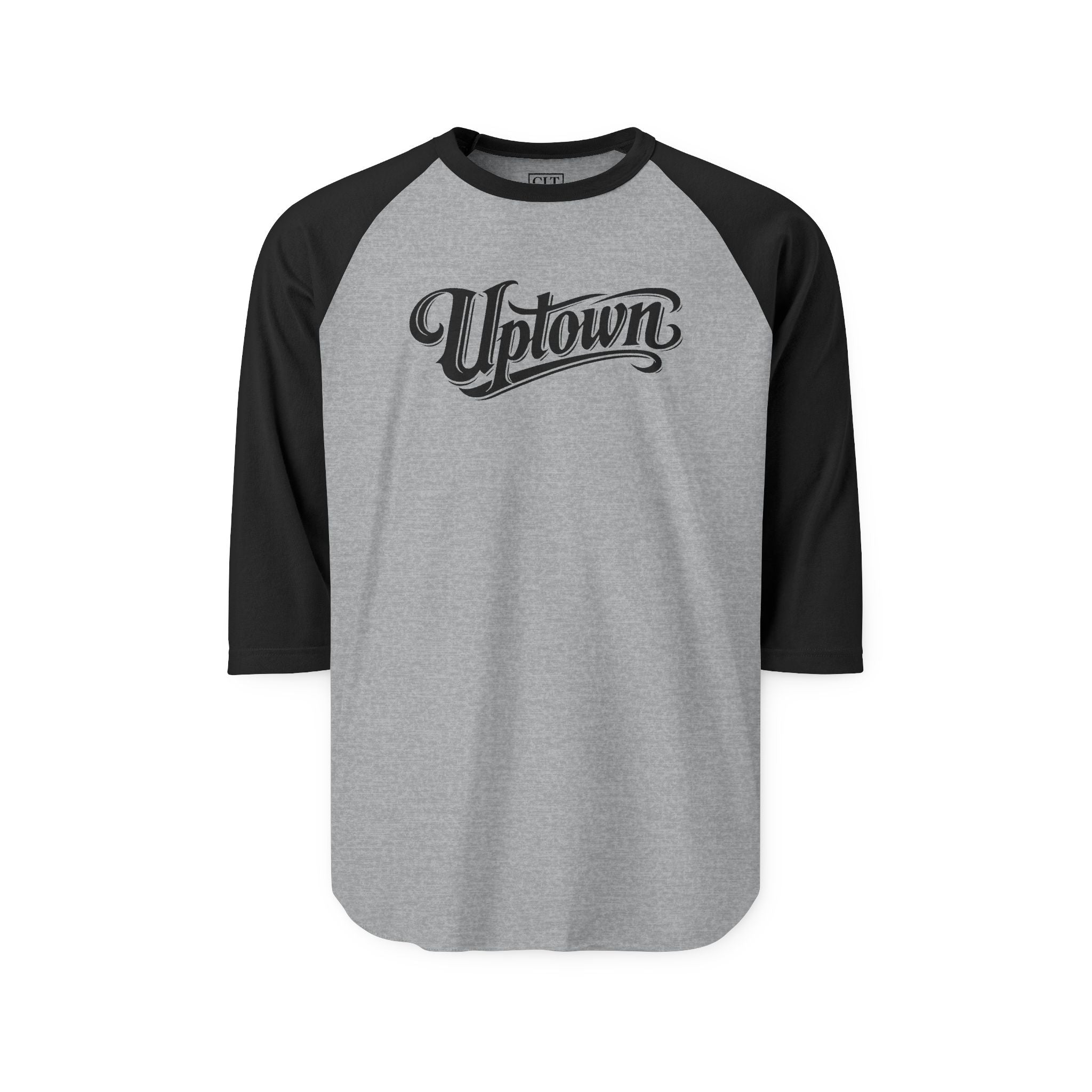 Uptown Script Raglan 3/4 Sleeve Shirt | Heather Grey/Black